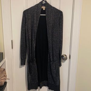 Black and silver open front Michael Kors cardigan with pockets